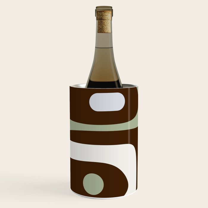 Mid-Century Modern Piquet Minimalist Abstract in Brown, Sage, Pale Gray, and Off White Wine Chiller Gallery Image 2