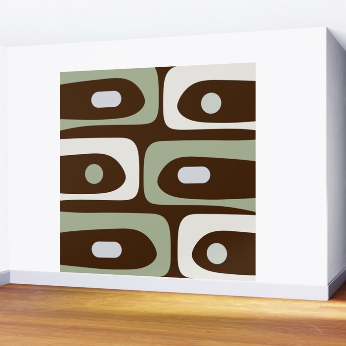Mid-Century Modern Piquet Minimalist Abstract in Brown, Sage, Pale Gray, and Off White Wall Mural Gallery Image 2