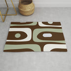 Mid-Century Modern Piquet Minimalist Abstract in Brown, Sage, Pale Gray, and Off White Rug Gallery Image 1