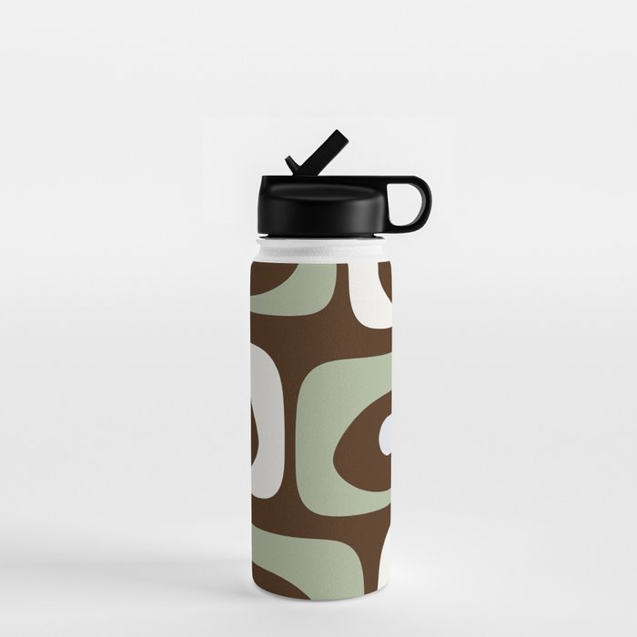 Mid-Century Modern Piquet Minimalist Abstract in Brown, Sage, Pale Gray, and Off White Water Bottle Gallery Image 1