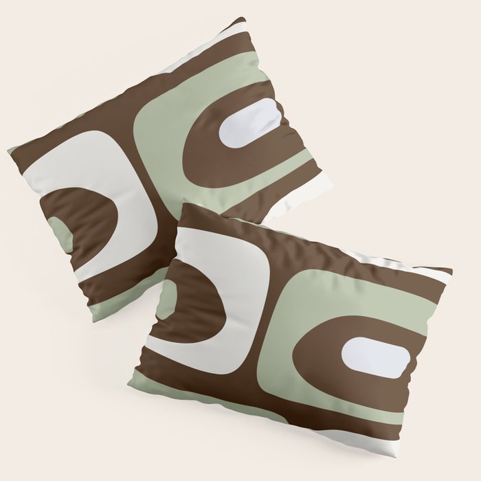 Mid-Century Modern Piquet Minimalist Abstract in Brown, Sage, Pale Gray, and Off White Pillow Sham Gallery Image 3
