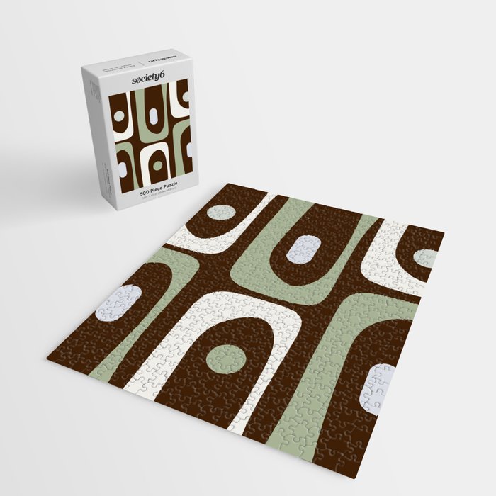 Mid-Century Modern Piquet Minimalist Abstract in Brown, Sage, Pale Gray, and Off White Jigsaw Puzzle Gallery Image 2