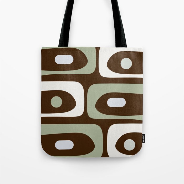 Mid-Century Modern Piquet Minimalist Abstract in Brown, Sage, Pale Gray, and Off White Tote Bag Gallery Image 1