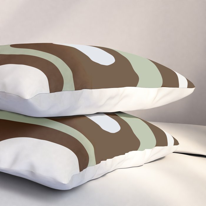 Mid-Century Modern Piquet Minimalist Abstract in Brown, Sage, Pale Gray, and Off White Pillow Sham Gallery Image 3