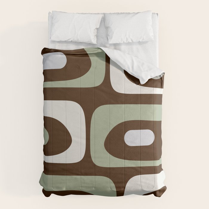 Mid-Century Modern Piquet Minimalist Abstract in Brown, Sage, Pale Gray, and Off White Comforter Gallery Image 6