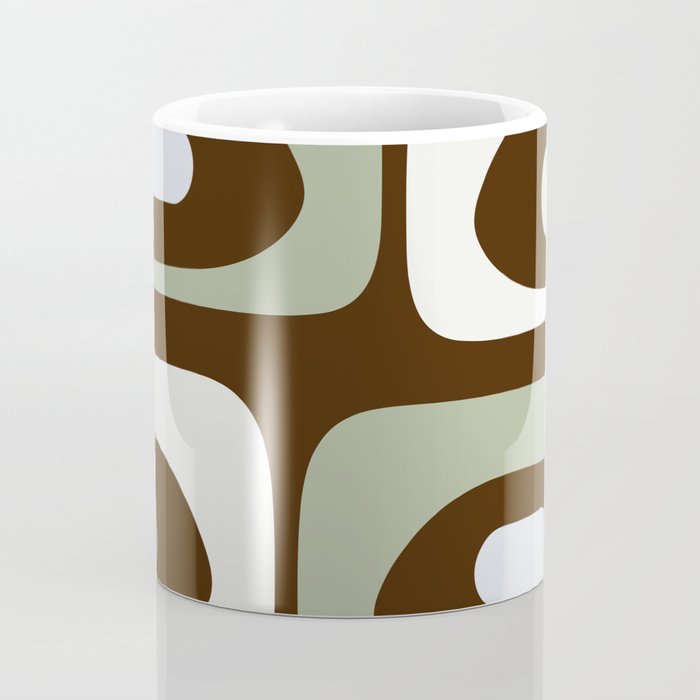 Mid-Century Modern Piquet Minimalist Abstract in Brown, Sage, Pale Gray, and Off White Coffee Mug Gallery Image 4