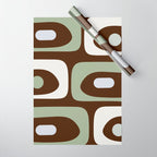 Mid-Century Modern Piquet Minimalist Abstract in Brown, Sage, Pale Gray, and Off White Wrapping Paper Gallery Image 1