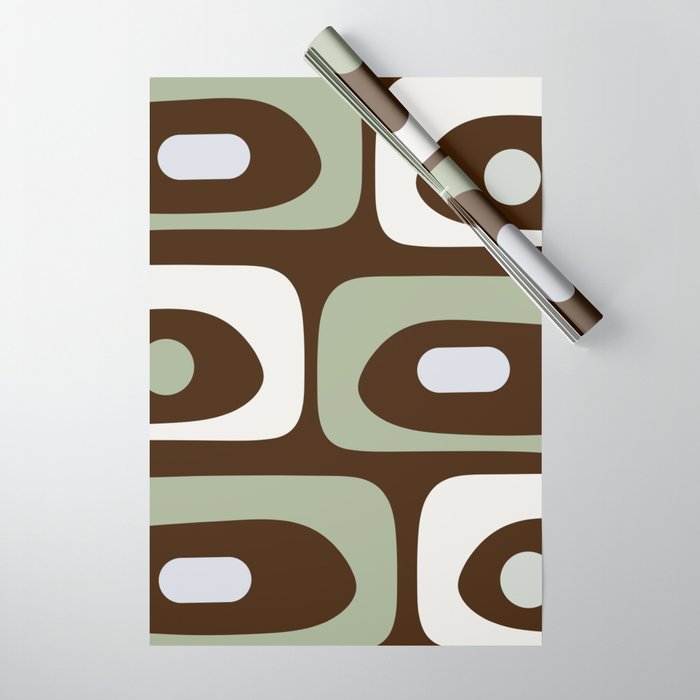 Mid-Century Modern Piquet Minimalist Abstract in Brown, Sage, Pale Gray, and Off White Wrapping Paper Gallery Image 1