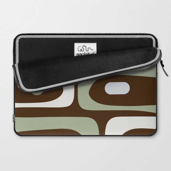 Mid-Century Modern Piquet Minimalist Abstract in Brown, Sage, Pale Gray, and Off White Laptop Sleeve Gallery Image 2