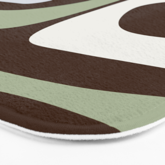 Mid-Century Modern Piquet Minimalist Abstract in Brown, Sage, Pale Gray, and Off White Bath Mat Gallery Image 3
