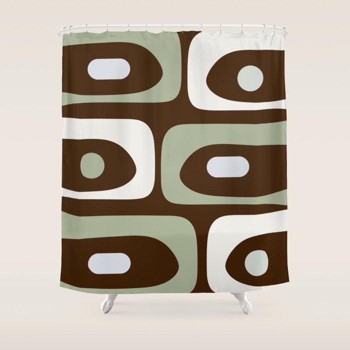 Mid-Century Modern Piquet Minimalist Abstract in Brown, Sage, Pale Gray, and Off White Shower Curtain Gallery Image 1