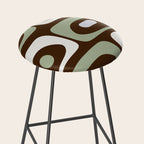 Mid-Century Modern Piquet Minimalist Abstract in Brown, Sage, Pale Gray, and Off White Stool Gallery Image 2