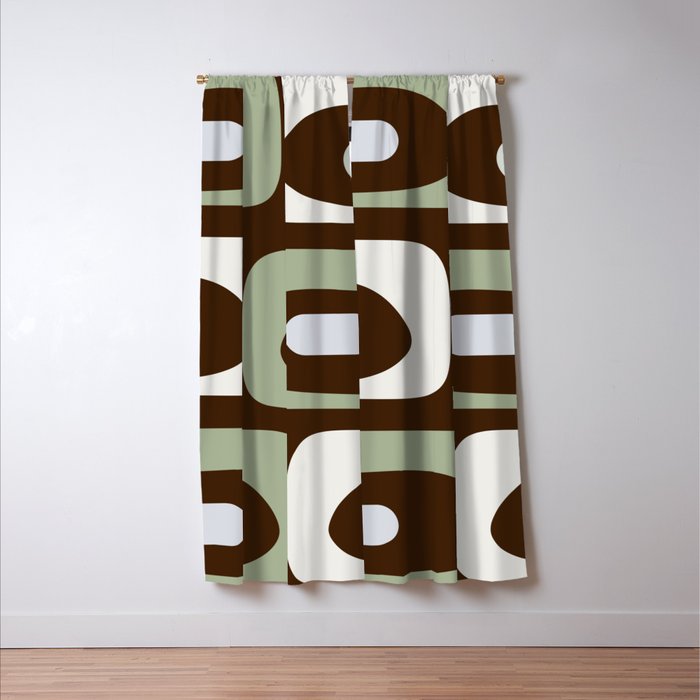 Mid-Century Modern Piquet Minimalist Abstract in Brown, Sage, Pale Gray, and Off White Window Curtain Gallery Image 3