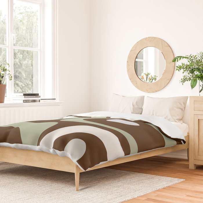 Mid-Century Modern Piquet Minimalist Abstract in Brown, Sage, Pale Gray, and Off White Duvet Cover Gallery Image 2