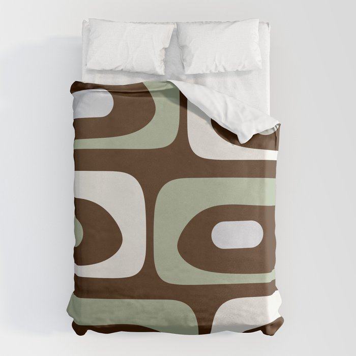 Mid-Century Modern Piquet Minimalist Abstract in Brown, Sage, Pale Gray, and Off White Duvet Cover Gallery Image 6