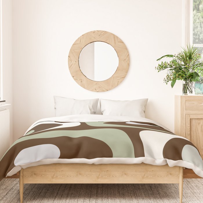 Mid-Century Modern Piquet Minimalist Abstract in Brown, Sage, Pale Gray, and Off White Duvet Cover Gallery Image 3