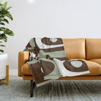 Mid-Century Modern Piquet Minimalist Abstract in Brown, Sage, Pale Gray, and Off White Throw Blanket Gallery Image 1