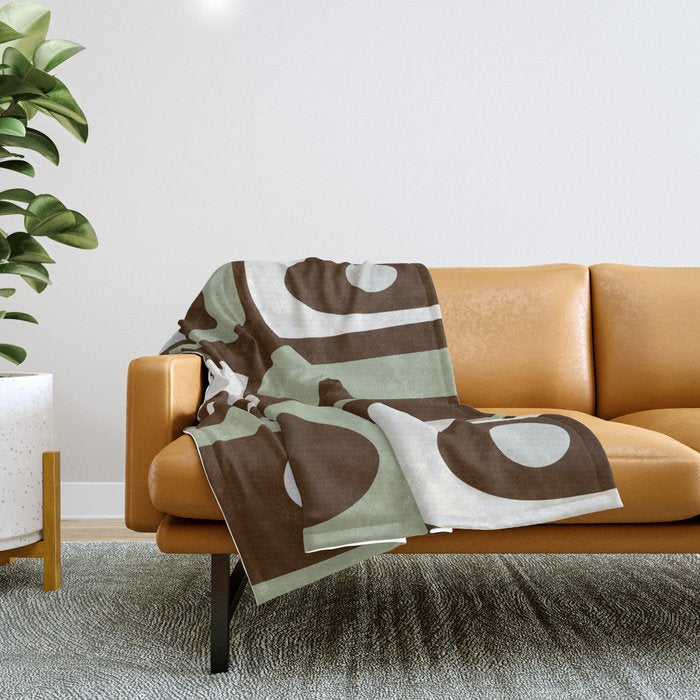 Mid-Century Modern Piquet Minimalist Abstract in Brown, Sage, Pale Gray, and Off White Throw Blanket Gallery Image 1