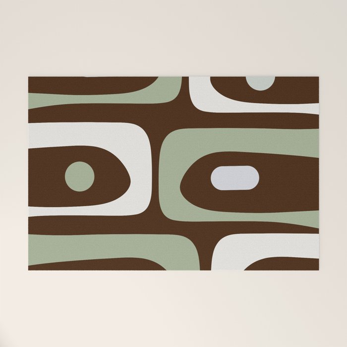 Mid-Century Modern Piquet Minimalist Abstract in Brown, Sage, Pale Gray, and Off White Welcome Mat Gallery Image 1
