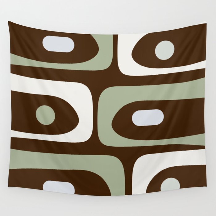 Mid-Century Modern Piquet Minimalist Abstract in Brown, Sage, Pale Gray, and Off White Wall Tapestry Gallery Image 1