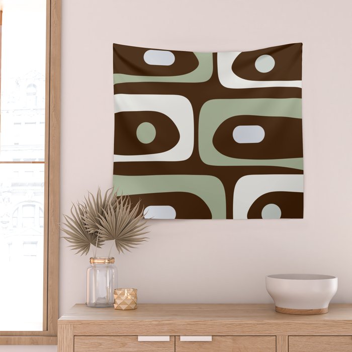 Mid-Century Modern Piquet Minimalist Abstract in Brown, Sage, Pale Gray, and Off White Wall Tapestry Gallery Image 2