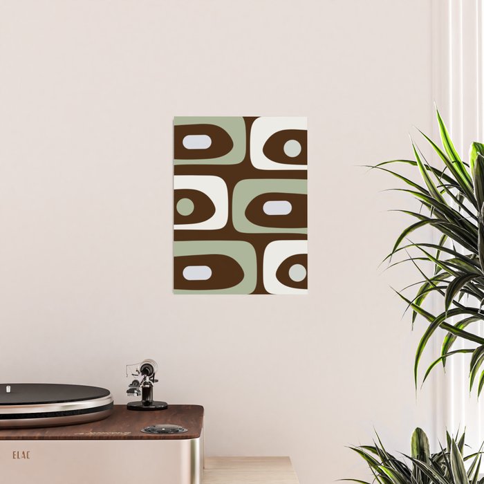 Mid-Century Modern Piquet Minimalist Abstract in Brown, Sage, Pale Gray, and Off White Poster Gallery Image 2