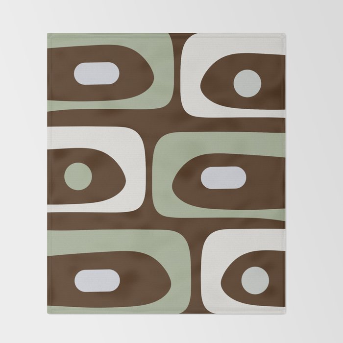 Mid-Century Modern Piquet Minimalist Abstract in Brown, Sage, Pale Gray, and Off White Throw Blanket Gallery Image 2