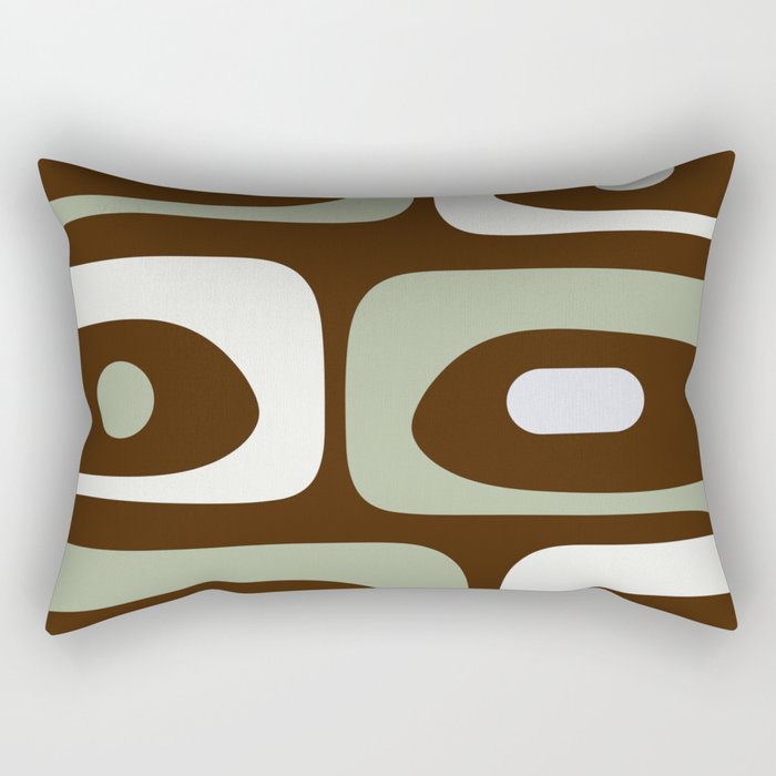 Mid-Century Modern Piquet Minimalist Abstract in Brown, Sage, Pale Gray, and Off White Rectangular Pillow Gallery Image 2
