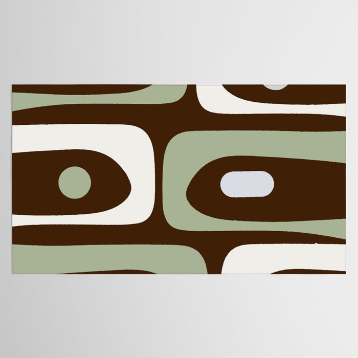 Mid-Century Modern Piquet Minimalist Abstract in Brown, Sage, Pale Gray, and Off White Tablecloth Gallery Image 2