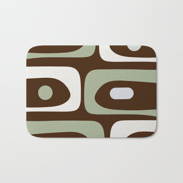 Mid-Century Modern Piquet Minimalist Abstract in Brown, Sage, Pale Gray, and Off White Bath Mat Gallery Image 1
