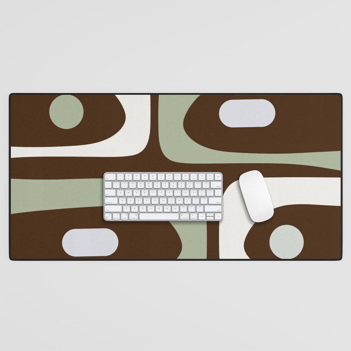 Mid-Century Modern Piquet Minimalist Abstract in Brown, Sage, Pale Gray, and Off White Desk Mat Gallery Image 1