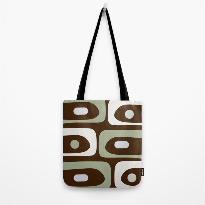 Mid-Century Modern Piquet Minimalist Abstract in Brown, Sage, Pale Gray, and Off White Tote Bag Gallery Image 2