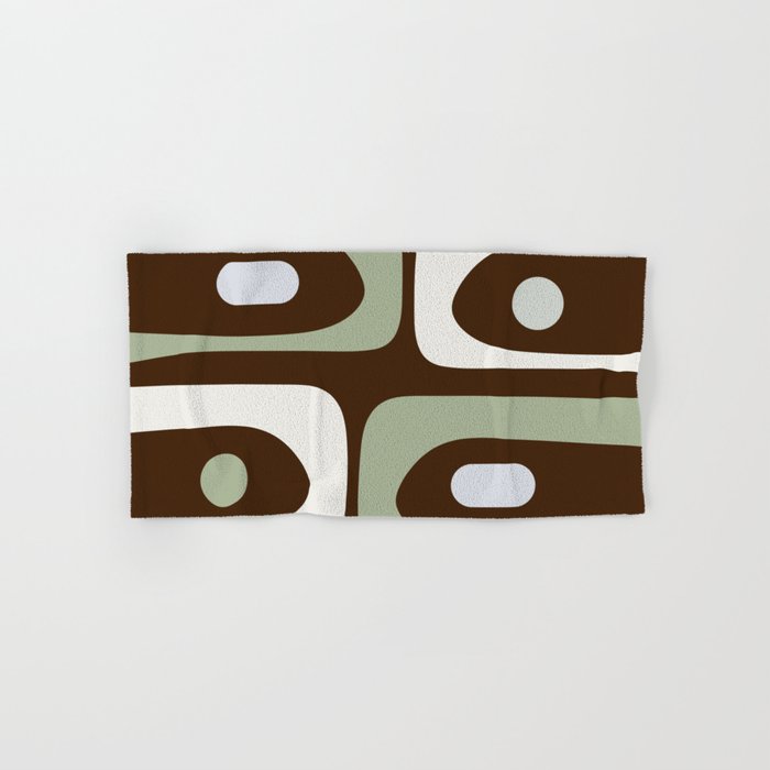 Mid-Century Modern Piquet Minimalist Abstract in Brown, Sage, Pale Gray, and Off White Bath Towel Gallery Image 1
