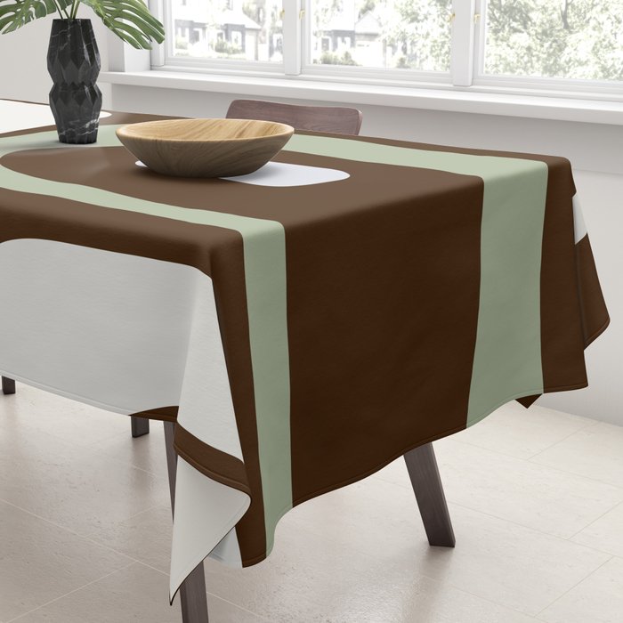 Mid-Century Modern Piquet Minimalist Abstract in Brown, Sage, Pale Gray, and Off White Tablecloth Gallery Image 3