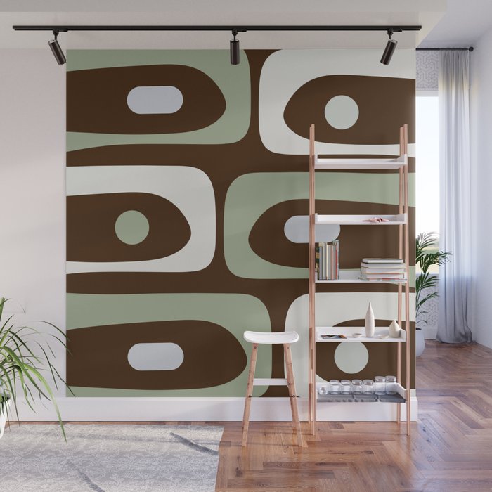 Mid-Century Modern Piquet Minimalist Abstract in Brown, Sage, Pale Gray, and Off White Wall Mural Gallery Image 1
