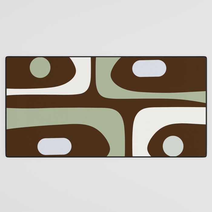 Mid-Century Modern Piquet Minimalist Abstract in Brown, Sage, Pale Gray, and Off White Desk Mat Gallery Image 3