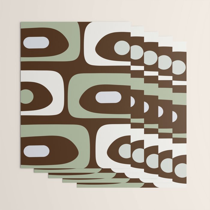 Mid-Century Modern Piquet Minimalist Abstract in Brown, Sage, Pale Gray, and Off White Wrapping Paper Gallery Image 3