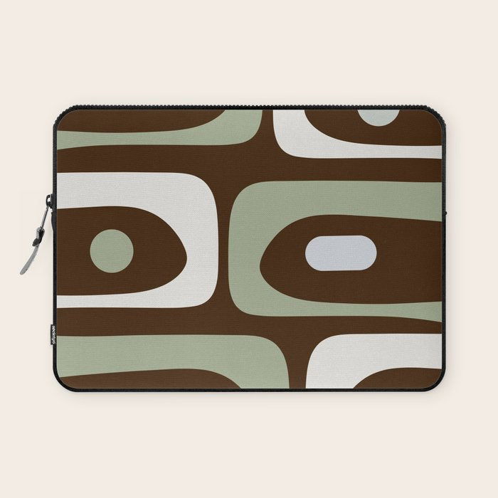 Mid-Century Modern Piquet Minimalist Abstract in Brown, Sage, Pale Gray, and Off White Laptop Sleeve Gallery Image 1