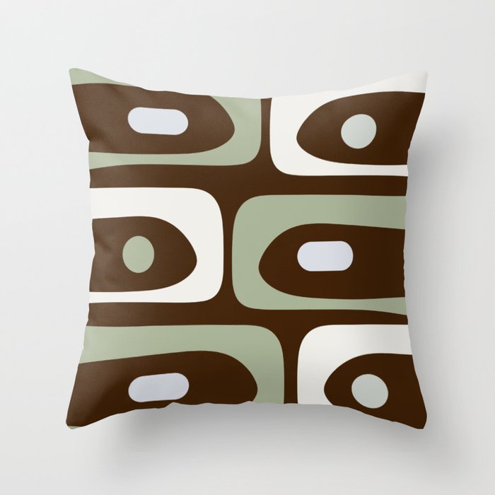 Mid-Century Modern Piquet Minimalist Abstract in Brown, Sage, Pale Gray, and Off White Throw Pillow Gallery Image 6
