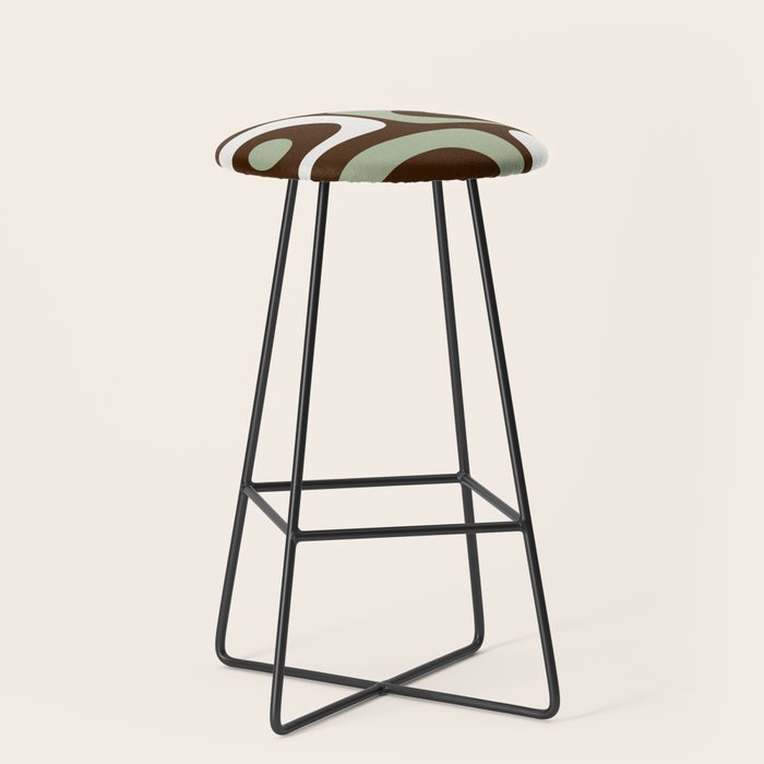 Mid-Century Modern Piquet Minimalist Abstract in Brown, Sage, Pale Gray, and Off White Stool Gallery Image 1