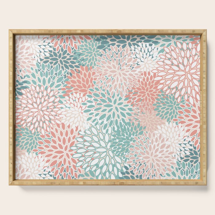 Modern Floral Prints, Coral Teal and Green Serving Tray Gallery Image 1