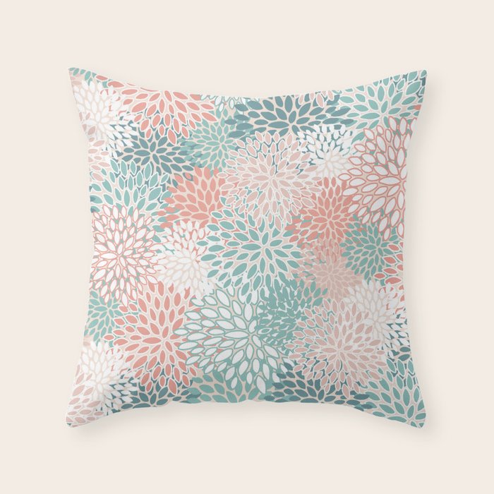 Modern Floral Prints, Coral Teal and Green Throw Pillow Gallery Image 6