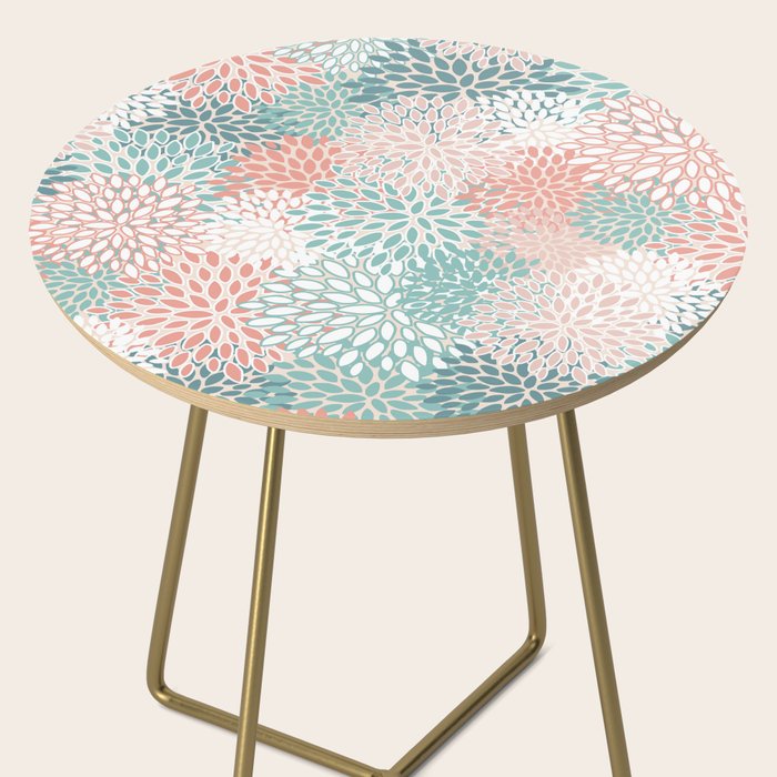 Modern Floral Prints, Coral Teal and Green Side Table Gallery Image 2