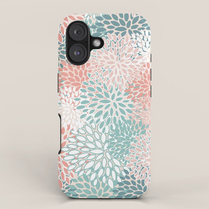 Modern Floral Prints, Coral Teal and Green iPhone Case Gallery Image 1