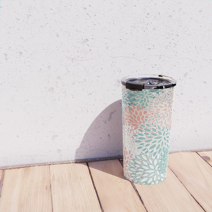 Modern Floral Prints, Coral Teal and Green Travel Mug Gallery Image 4