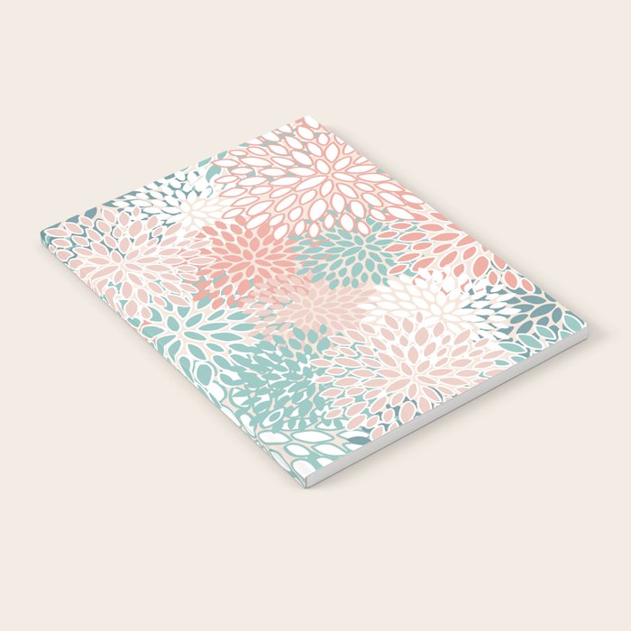 Modern Floral Prints, Coral Teal and Green Notebook Gallery Image 1