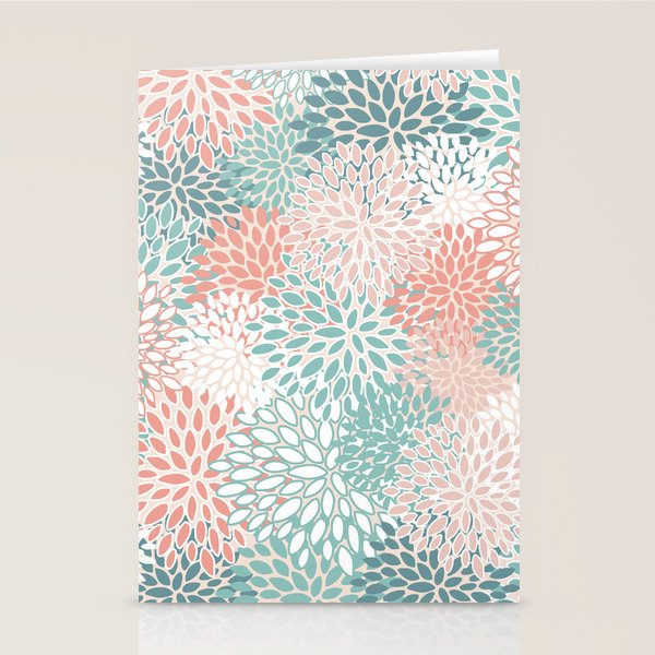 Modern Floral Prints, Coral Teal and Green Stationery Card Gallery Image 2