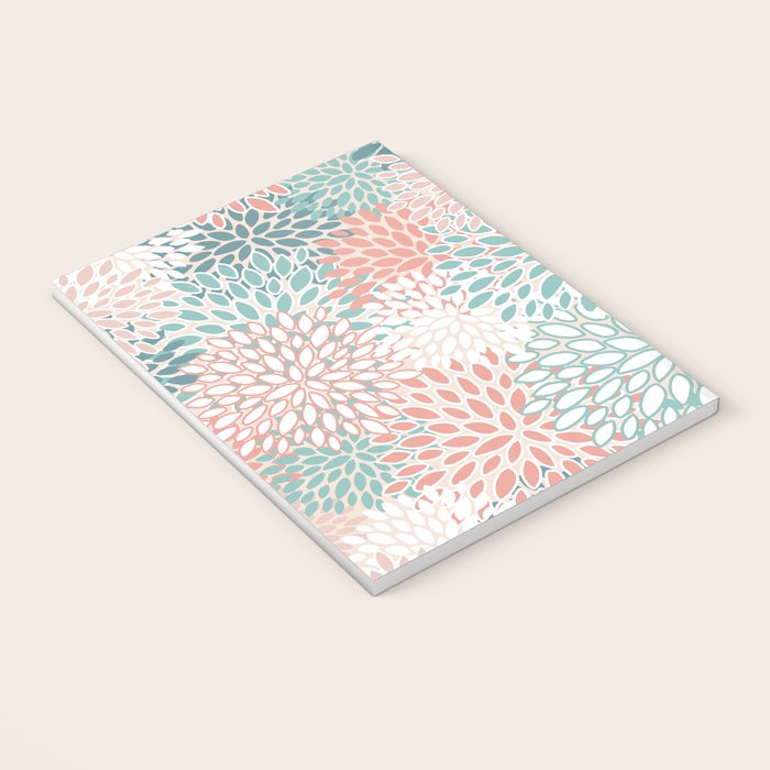 Modern Floral Prints, Coral Teal and Green Notebook Gallery Image 3