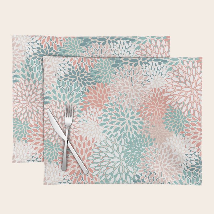 Modern Floral Prints, Coral Teal and Green Placemat Gallery Image 1