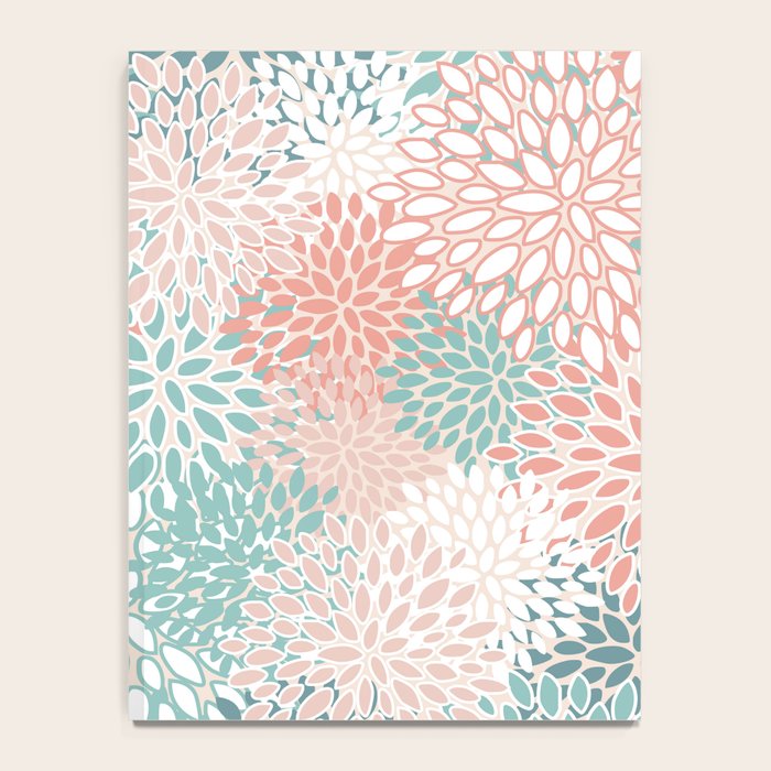 Modern Floral Prints, Coral Teal and Green Notebook Gallery Image 4